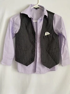 Boys George Longsleeve Purple Button Dress Shirt Matching Pinstripe Vest Size 7 - Picture 1 of 11