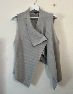 OSKA Women's Gray Ribbed Knit Open Front Sleeveless Vest Cardigan Modern Drape - Picture 1 of 6