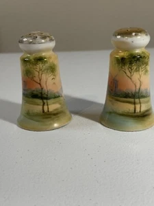 Antiguo Molino de Viento Naturaleza Árbol Coctelera de Sal y Pimienta Pintado a Mano Japón 3 1/2 - Imagen 1 de 4