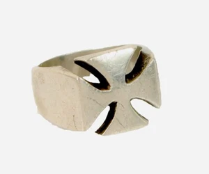 Vintage Men’s Biker Large Cross Sterling Silver Ring, Sz 11 . - Picture 1 of 10