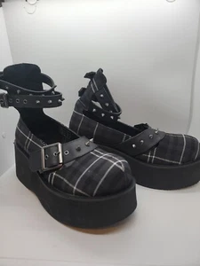 Killstar BLOODY MARY SCHUHE [ASH TARTAN] neu ohne Karton Größe 8 kariert Spikes Schnalle 3" Absatz - Bild 1 von 8
