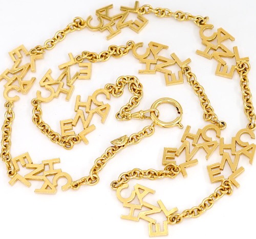 Collana lunga catena ciondolo logo CHANEL 35" tono oro originale #796 35