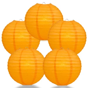 (5-PAQUETE) Linterna de papel redondo naranja de 10", costillas uniformes, decoración colgante - Imagen 1 de 6