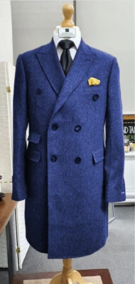 Abrigo largo de tweed 100 % cachemir para hombre abrigos de lana de espiga de invierno Foto 1 de 4