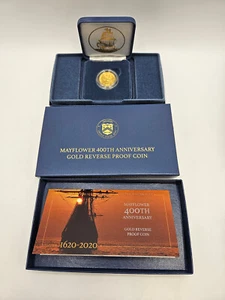 🌟 2020 US Mint Mayflower 400th Anniversary 1/4 oz .9999 Gold Reverse Proof Coin - Picture 1 of 4