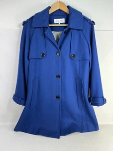 Calvin Klein Size 4 Wool Blue Coat Jacket Women Stylish Flap Cape Modern Formal - Picture 1 of 9