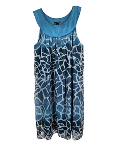 MIXIT Tunic Sleeveless Blouse Women 16 Blue Babydoll Lined Silk Trim VTG Y2K - Picture 1 of 11