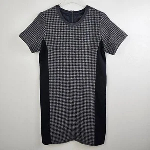 J. Crew Wool Leather Houndstooth Dress Gray Black - Picture 1 of 10