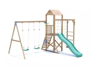 Climbing Frame with Two Swings, High Platform, Monkey Bars and Net SquirrelFort - Picture 1 of 10