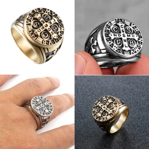 Anillo de Exorcismo de San Benito de EE. UU. Plata Acero Inoxidable Cruz Romana Demonio - Imagen 1 de 27