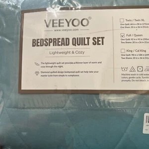 veeyoo bedspread Quilt Set Full/Queen Turquoise color lightweight and cozy  - Picture 1 of 2