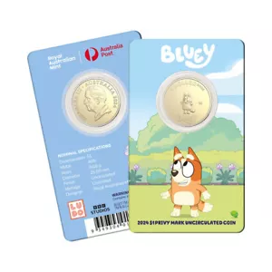 Australian One $1 Dollar Coin on Card 2024 BLUEY Privy Buck - Bingo - Bild 1 von 3