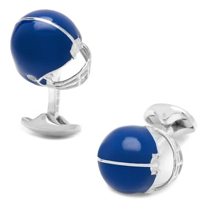 Sterling Silver Blue Football Helmet Cufflinks - Image 1 of 3