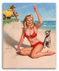 1960er Elvgren Pin-Up "Sommerspaß" Strandkunstdruck - 8,5x11