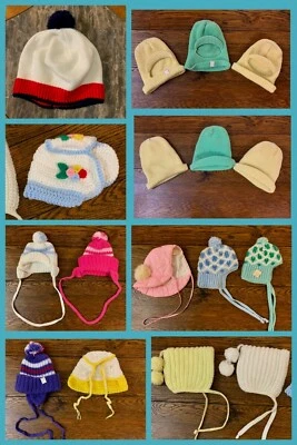 14 Vintage SOCK HATS BEANIES TOBOGGAN BONNET Acrylic Girls Toddler Youth 1970s - Image 1 of 4