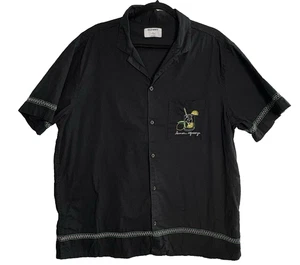 OLD NAVY Men Shirt Graphic Camp Short Sleeve Linen Blend Lemon Sz XL Black 6-1 - Picture 1 of 11