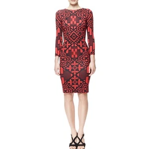 Alexander McQueen Dress IT38 UK6 US2 Red Black Long Sleeve Bodycon Geometric - Picture 1 of 14