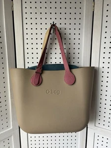 Bolso de Mano O Beige Tostado Rosa Asas de Cuero Verde Azulado Inserto Bolso Extraíble - Imagen 1 de 8