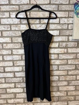 Vestido de cóctel de lana de seda con cuentas negro de colección para mujer talla 6 Ellen Tracy Linda Allard Foto 1 de 4