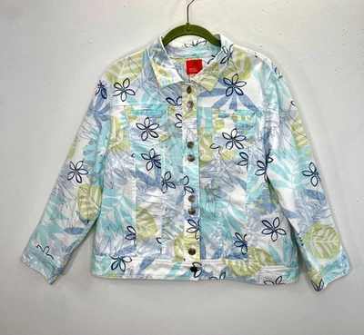 Chaqueta Denim Hearts of Palm 10 Azul Blanco Lima Estampado Floral Elastizada Costera Foto 1 de 4