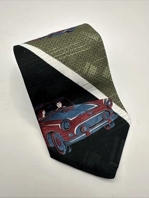 Corbata de cuello vintage Bugle Boy EE. UU. poliéster patrón coche verde Foto 1 de 4