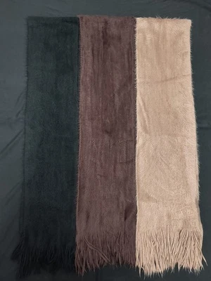 3 BUFANDAS LARGAS DIFUSAS ACOGEDORAS CÁLIDAS CON FLECOS BUFANDA NEGRA, MARRÓN Y TOSTADA/BEIGE 6 PIES ea Foto 1 de 4