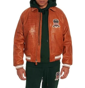 Avirex Hombres Rust Brown Croc Icon Bomber Jacket Chaqueta Cuero de Vaca... - Imagen 1 de 8