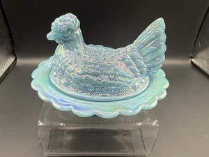 Mosser Glass Georgia azul carnaval gallina en nido 6,5 pulgadas - Imagen 1 de 6