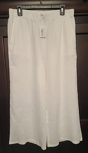 Eileen Fisher White Organic Linen Pull On Pants NWT SZ PM Elastic Waist Wide Leg - Picture 1 of 6