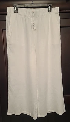 Eileen Fisher White Organic Linen Pull On Pants NWT SZ PM Elastic Waist Wide Leg - Image 1 of 4