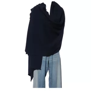 Cashmere|Shawl|Throw|Oversized|HandLoomed| 2 Ply|Mini Herringbone| Navy Blue - Picture 1 of 6