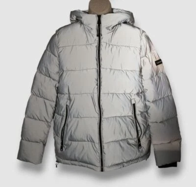 $251 Calvin Klein Para Hombre Gris Reflectante Con Capucha Abrigo Puffer Chaqueta Talla M Foto 1 de 4