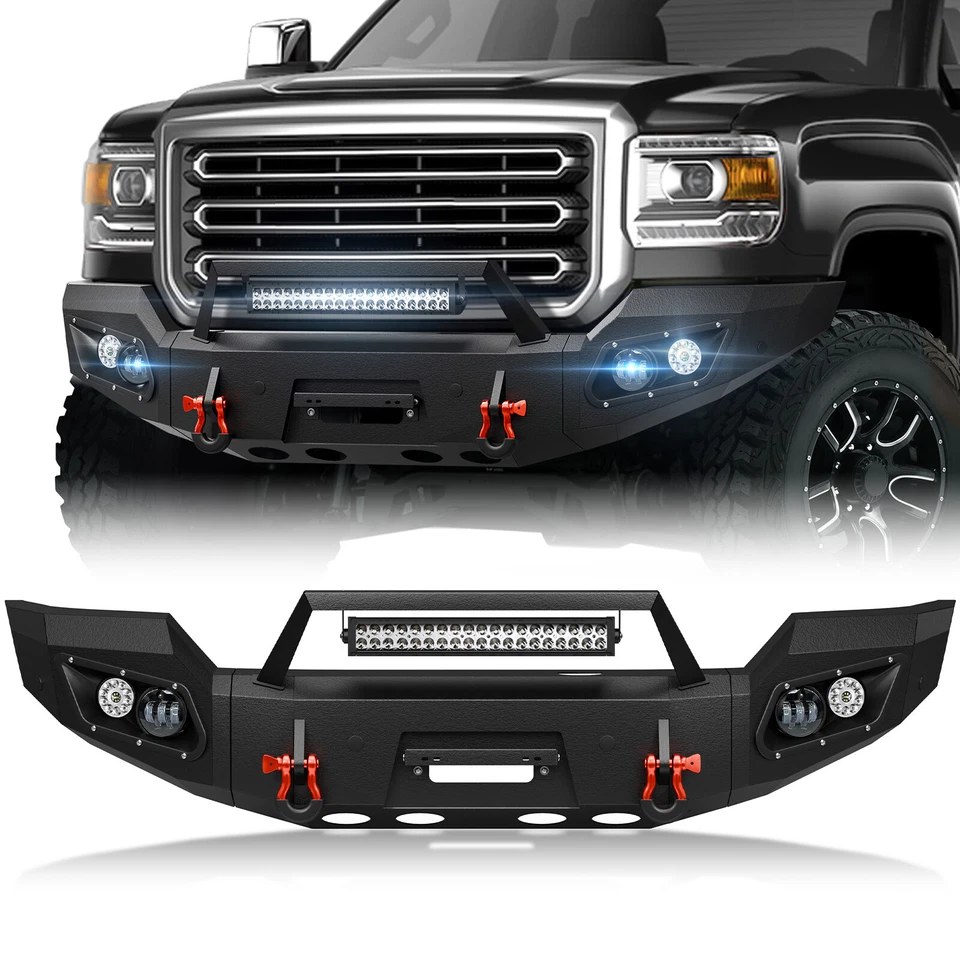 Front Bumper With Sensor Holes & LED Light For GMC Sierra 2500 3500 HD 2015-2019 Foto 1 de 4