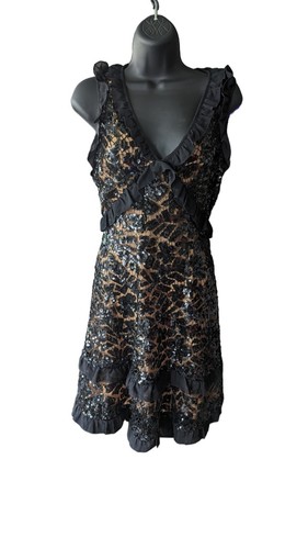 Abito Michael Kors in pizzo con paillettes e volant S nero