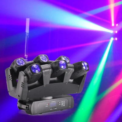 6 Eye 10W LED Moving Head Stage Light RGBW DMX Beam Wash Lighting DJ Disco Party - Image 1 of 4