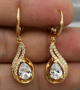 3.80 Ct Pear Simulated Diamond Drop & Dangle Earrings 14k Yellow Gold Over - Picture 1 of 2