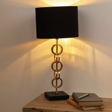 Gold Metal Interlinked Rings Table Lamp with Black Cotton Shade 54.5cm
