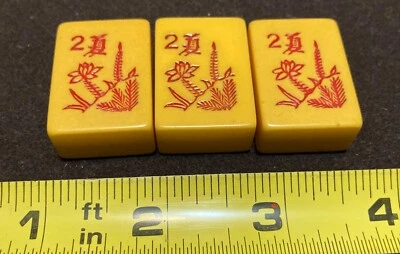 3 Bakelite Flower Tiles — Vintage Mahjong: 1-1/4”x7/8” - Image 1 of 4