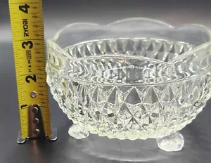 Clear Glass Diamond Point Three Footed Candy Bowl Indiana Glass Co - Picture 1 of 7