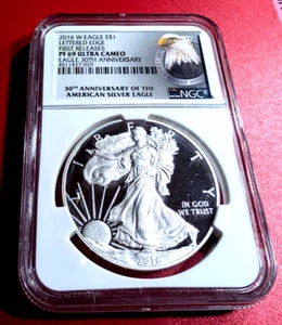 2016-W Silver Eagle NGC PF69 Ultra Cameo 30th Anniv.  Lettered Edge 1st Releases - Picture 1 of 5