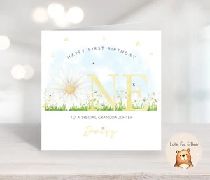 Girls First Birthday Card - Personalised Daughter Granddaughter - Pretty Daisy - Picture 1 of 1