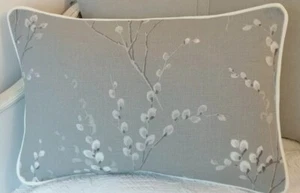 Laura Ashley pussy willow Steel cushion cover 12”x 18” Piped white back grey  - Picture 1 of 5