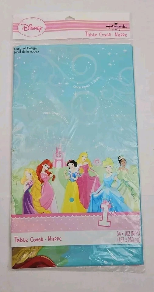 Disney Princesses 1st Birthday Plastic Table Cover 54x102 Vintage Hallmark 2012 - Image 1 of 4