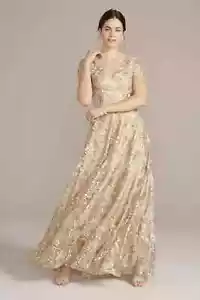 Vestido Formal Oleg Cassini Oro Rosa 18W Lentejuelas Madre Dama de honor Baile de graduación Boda - Imagen 1 de 17
