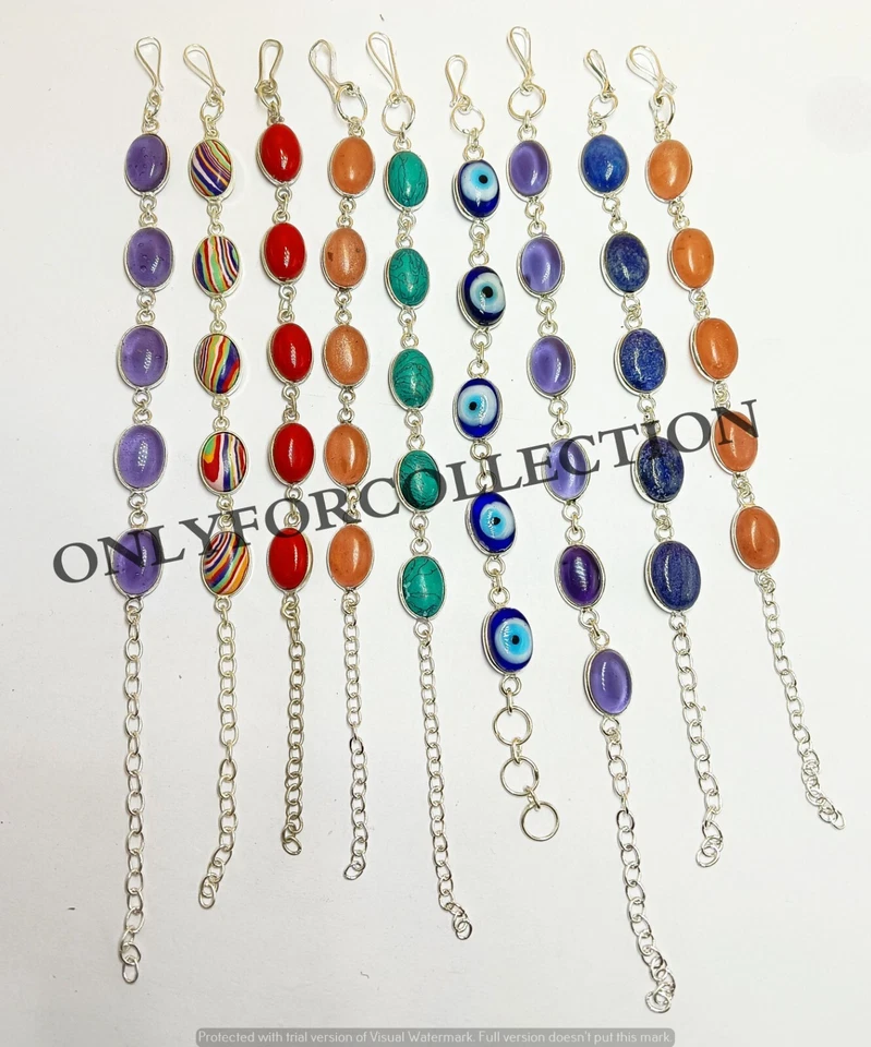 Браслеты лот из 50 шт. красная кальсилика и смешанные драгоценные камни покрытие серебро 925 пробы - Изображение 1 из 3