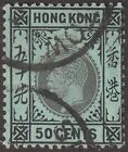 Hong Kong 1914 Kgv 50C Black On Blue-Green Used With Swatow Postmark Sg Z982