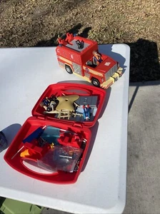 PLAYMOBIL Fire Truck Plastic Toy 11" Length - Wheels  With Container And Items - Picture 1 of 8