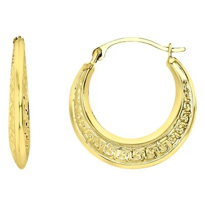 Reversible 3D Greek Key Design Graduated Hoop Earrings Real 14K Yellow Gold - Изображение 1 из 4