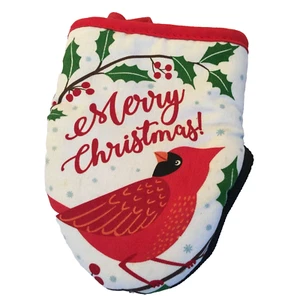 FELIZ NAVIDAD MINI GUANTE HORNO ROJO CARDINAL ACEBO 6" INVIERNO VACACIONES COTTAGECORE - Imagen 1 de 14
