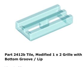 Lego 1x 2412b Trans-Light Blue Tile, Modified 1 x 2 Grille with Bottom 7166